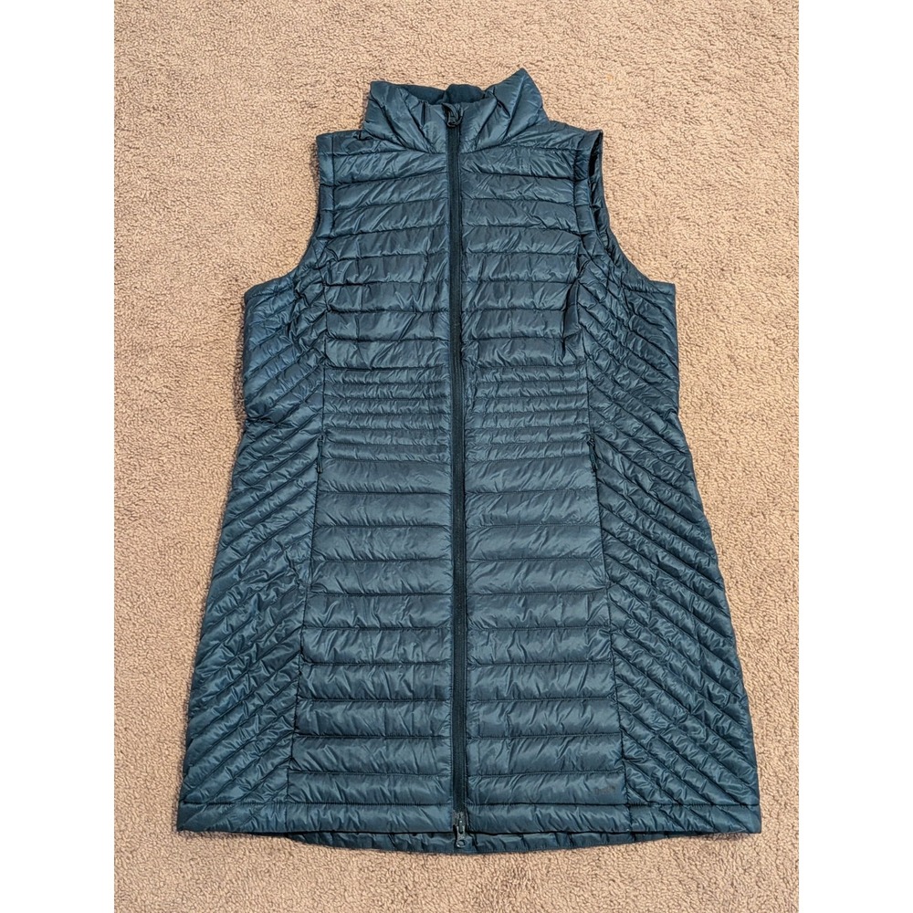 Duluth Trading Co Women's Down Right Long Vest Deep Lake Blue Large NWT Puffer